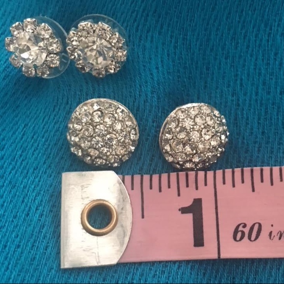 Two Pairs of Silver-Tone and Clear-Stone Earrings - Picture 5 of 6